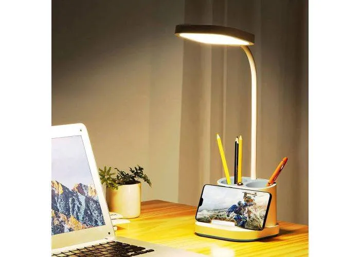 PLATINET LED Bordlampe med smartphone oplader & Natlys funktion - Hvid