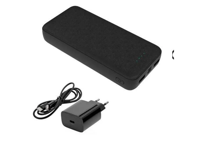 Platinet Powerbank 20000mAh - Inkl. 20W USB-C vægoplader og kabel - Sort