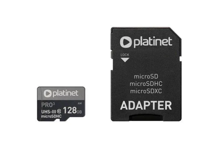 PLATINET MicroSDXC Hukommelseskort 128GB & 90MB/s + SD Kort Adapter