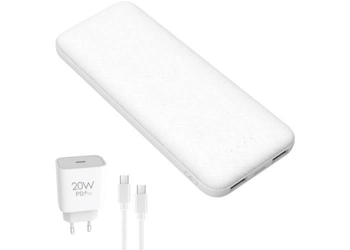 Platinet Powerbank 10000mAh - Inkl 20W USB-C vægoplader & kabel - Hvid