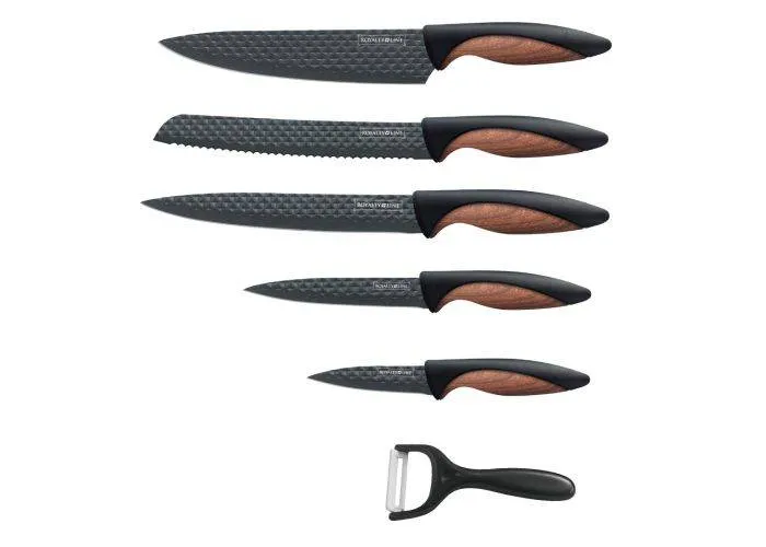 Royalty Line DC5 Knivsæt i 6 dele - Non-Stick marmor belægning - Sort/Guld