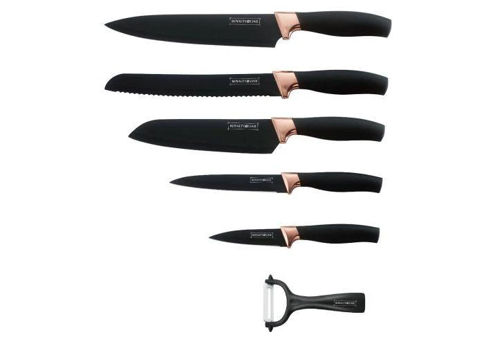 Royalty Line DC5 Knivsæt i 6 dele - Non-Stick belægning - Sort/Rosa guld
