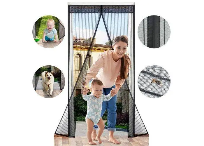 Myggenet til dør - 80x210 cm med smart magnetisk lukning - Sort
