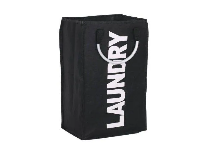 Foldbar Vasketøjskurv 33 x 23 x 53cm med metal håndtag - Sort