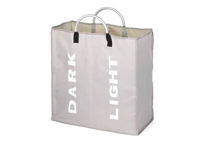 Magic foldbar vasketøjskurv - 2 rum - Med håndtag - Lysegrå