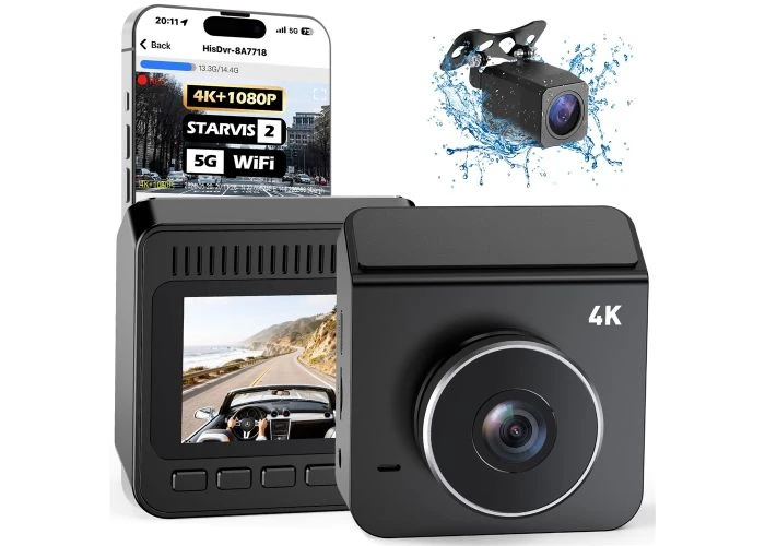 Dobbelt 4K Bilkamera til front og bagende - med night vision, Wifi og  G-sensor