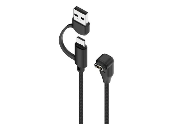 Garmin Forerunner 165 - Vinklet USB-C / USB-A 2-i-1 opladerkabel 1m - Sort