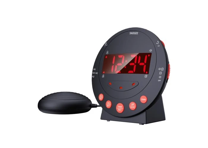 Digilal LED Vækkeur med bed shaker / vibrationsryster - Sort