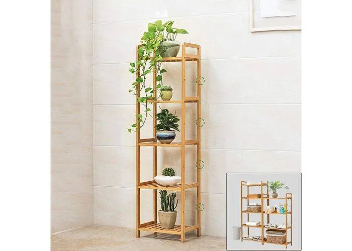 Reol i Bambus med 5 hylder 128 x 35 cm