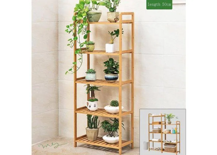 Reol i Bambus med 5 hylder 128 x 50 cm