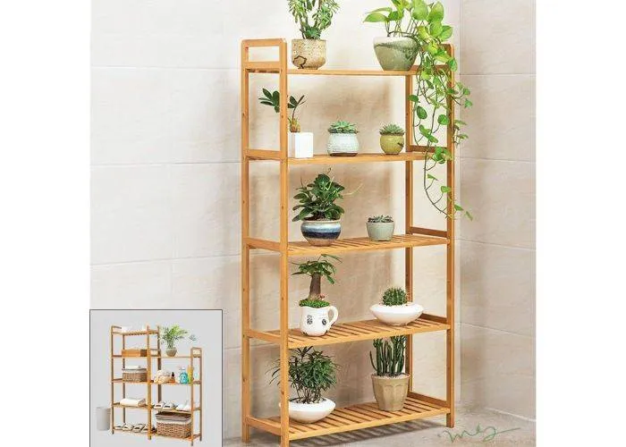 Reol i Bambus med 5 hylder 128 x 68 cm