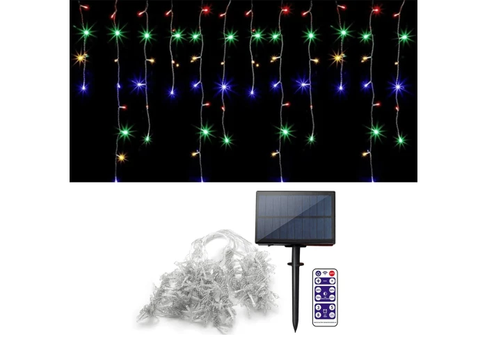 Udendørs LED Lyskæde med SOLCELLER - Med remote & timer - 300 LED lys / 10m - Multifarvet