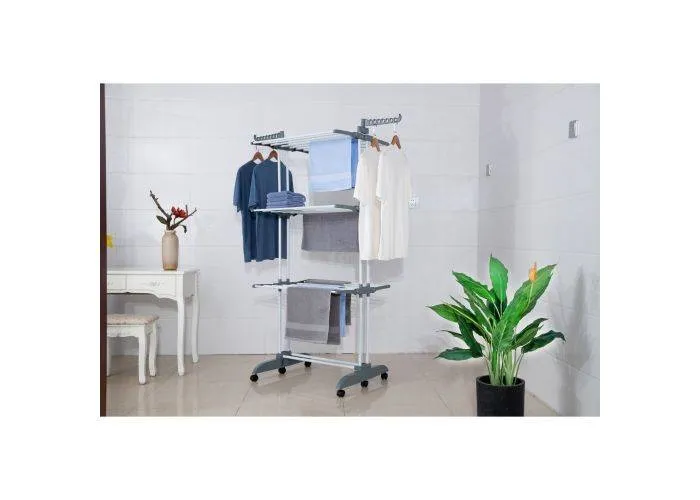 RACK Flex - Tørrestativ / Tøjstativ - sammenklappelig design - 3 niveauer med 8 alu stænger - Grå
