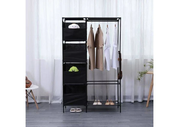 RACK - Fritstående Garderobe i stål 104 x 44 x 170cm - Med hylder - Sort