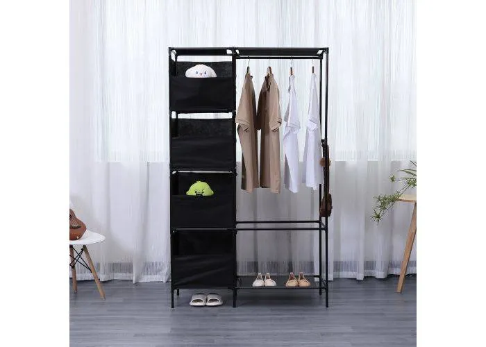 RACK - Fritstående Garderobe i stål 104 x 44 x 170cm - Med hylder - Sort