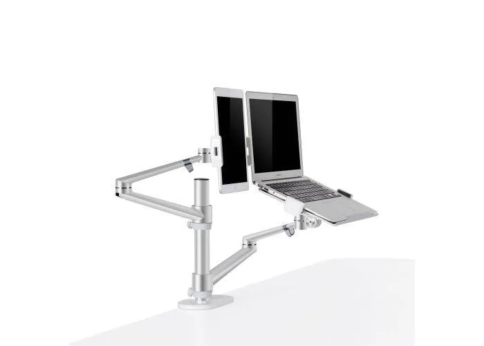 WERGON - Konrad - Justerbar Dual holder - Til en Laptop 11-17" + en Monitor skærm Max 32"  - Sølv