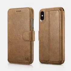 iPhone XS Max - ICARER 2-i-1 ægte læder cover / pung - aftageligt - Brun