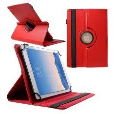Universal iPad/Tablet Litchi læder cover til 9-10" roterbar 360 grader - Rød