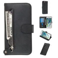iPhone 8 Plus / 7 Plus - Læder cover / pung med udvendig lomme - Sort