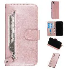 iPhone XR - Læder cover / pung med udvendig lomme - Rosa guld