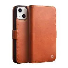 iPhone 13 - QIALINO Slim ægte læder cover - Lys brun