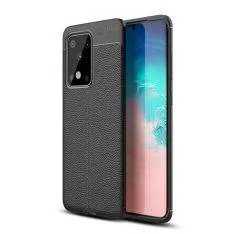Samsung Galaxy S20 Ultra - Gummi cover i Læder Design - Sort
