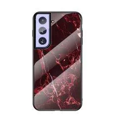 Samsung Galaxy S21 5G - Hybrid cover med bagside af hærdet glas - Marmor Design - Rød