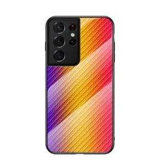 Samsung Galaxy S21 Ultra 5G - Hybrid cover med bagside af hærdet glas - Børstet Design - Orange