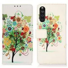 Sony Xperia 10 III - Læder cover / pung - Printet design - Farverigt træ