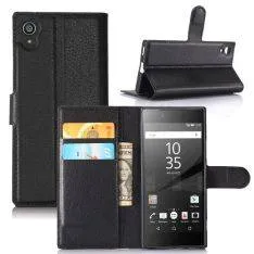Sony Xperia XA1 - læder cover / pung - Sort