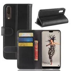 Huawei P20 - Ægte læder cover / pung - Sort