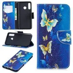 Huawei P30 Lite - Mønstret læder cover - Blå sommerfugle