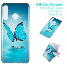 Huawei P30 Lite / P30 Lite New Edition - Selvlysende gummi cover med print - Blå sommerfugl