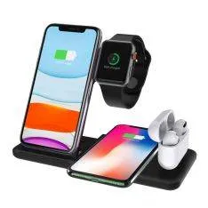 Q20 - 4-i-1 Design Trådløs HURTIG oplader til Smartphone/Apple Watch/Airpods - Sort