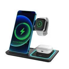 Trådløs 15W 3-i-1 Hurtig oplader til smartphone / Apple Watch / Airpods - Sort