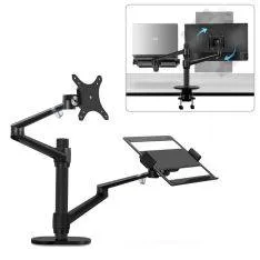WERGON - Noah - Justerbar Dual Desktop holder - Monitor skærme Max 27" / Laptop 11-17" - Sort