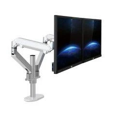 WERGON - Move - Justerbar Dual Desktop holder til to Skærme med Gasfjederarme - Monitor skærme Max 27" - Sølv