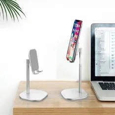 iPhone / smartphone holder i aluminium - Justerbar vinkel - Perfekt til serier/film/sociale medier - Sølv
