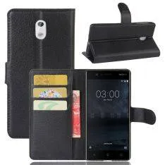 Nokia 3 - læder cover / pung - Sort