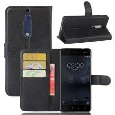 Nokia 5 - læder cover / pung - Sort