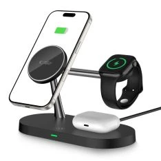 Tech-Protect 3-i-1 MagSafe trådløs oplader 15W med LED lampe - Sort
