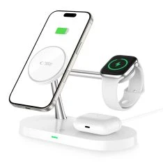 Tech-Protect 3-i-1 MagSafe trådløs oplader 15W med LED lampe - Hvid