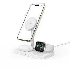 Tech-Protect 3-i-1 Trådløs Oplader 15W - MagSafe Kompatibel - Hvid