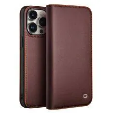 iPhone 15 Pro - QIALINO ægte læder cover / pung - Mørkebrun