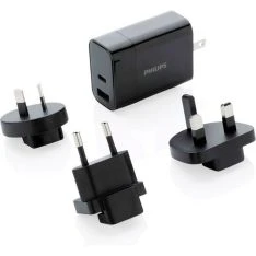 Philips Dual rejse PD oplader  30W - USB-C / USB-A  / 4 forskellige stik - Sort
