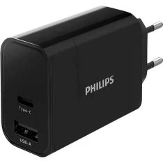 Philips Dual USB PD hurtig oplader 30W - USB-C / USB-A - Sort