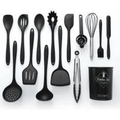 Royalty Line - Køkkensæt med holder i 15 dele - Non-Stick Silikone - Sort