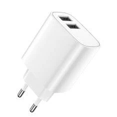 Dual USB oplader / adapter - 2 x USB porte - 12W / 2.4A - 5 års garanti - Hvid