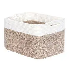 Opbevaringskurv / Vasketøjskurv i Bomuldsreb - 38x25.4x25.4cm - Hvid/Natur