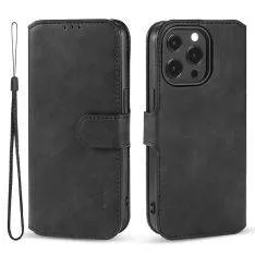 iPhone 14 Pro - DG MING retro læder cover - Aftagelig strop - Sort